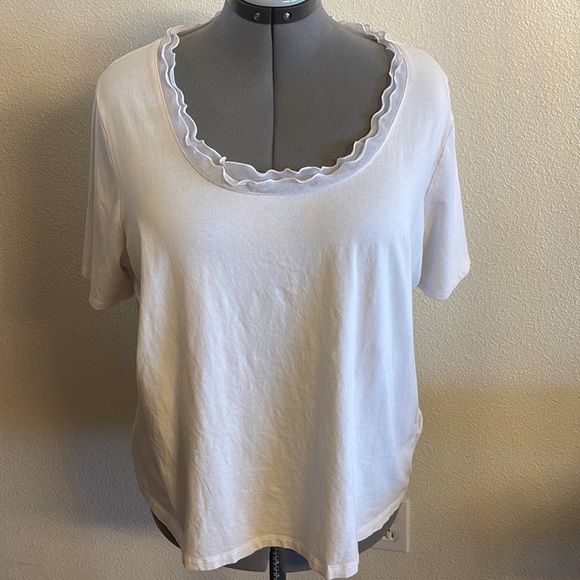 1XL Liz Claiborne ruffle neck Fancy T new wo tags no stains versatile top x long - Picture 2 of 5